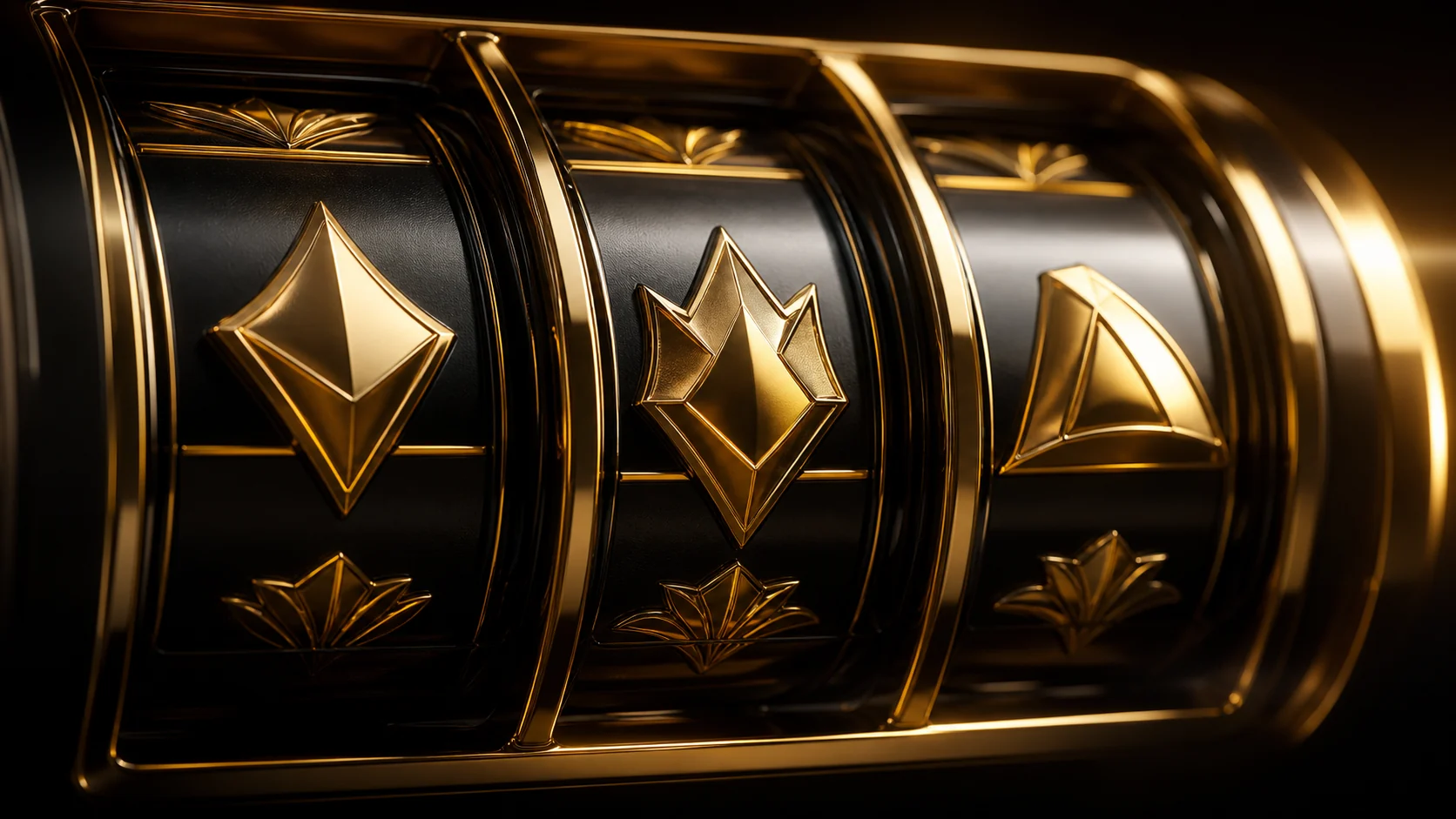 Abstract gold symbols on black slot reels